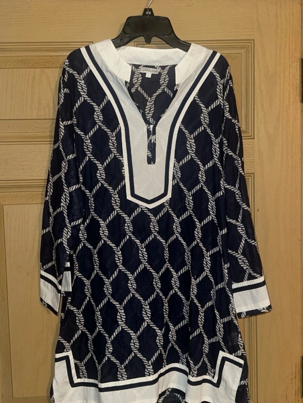 Women's Navy Rope-Print Tunic Top with White Trim
